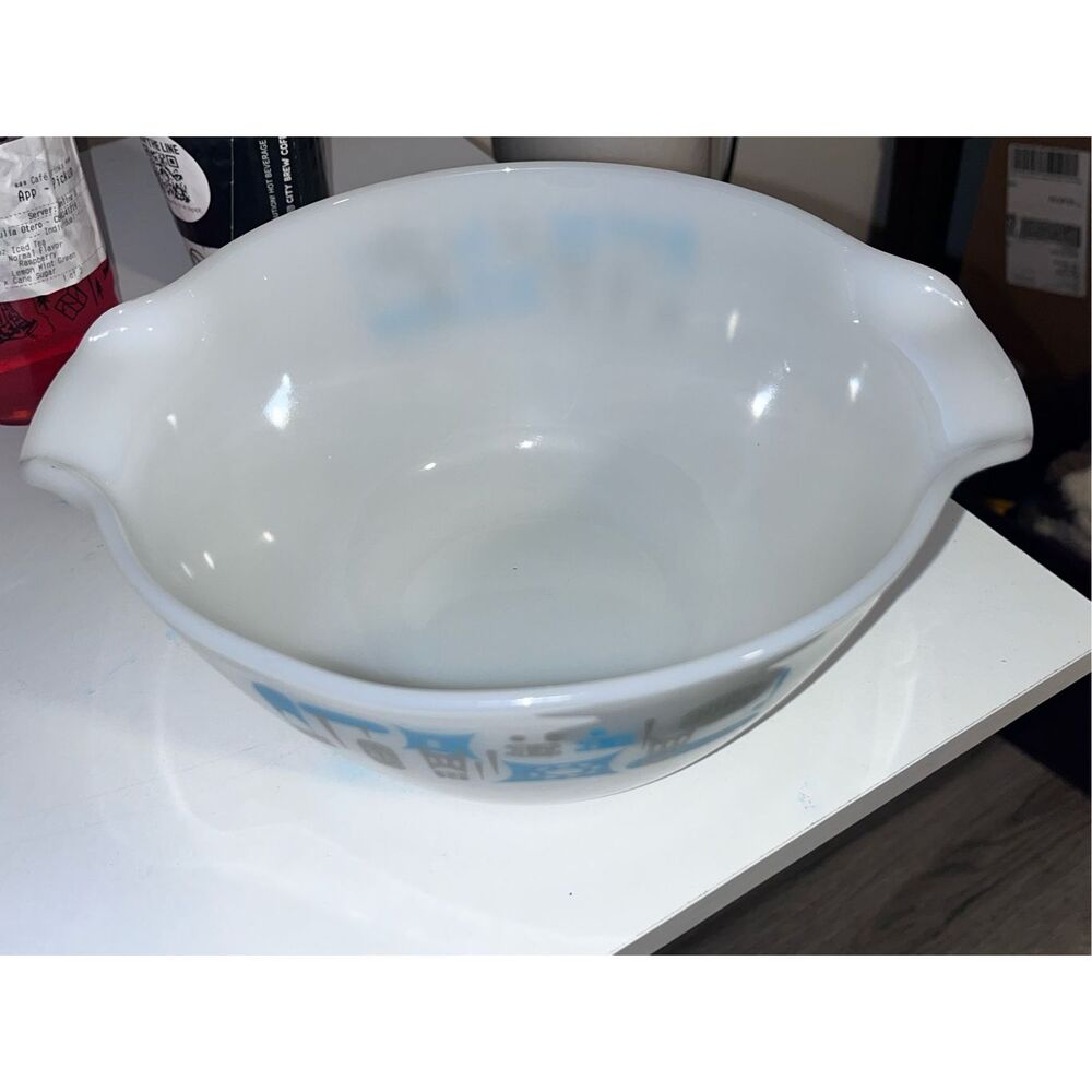 Vintage MCM Fire King Atomic Blue  Heaven 10 inch bowl flawless - Picture 9 of 16